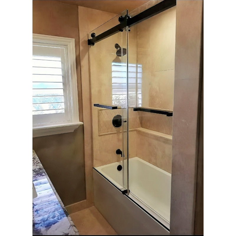 Hometo 55'' 60'' W x 65'' H Double Sliding Frameless Shower Door with